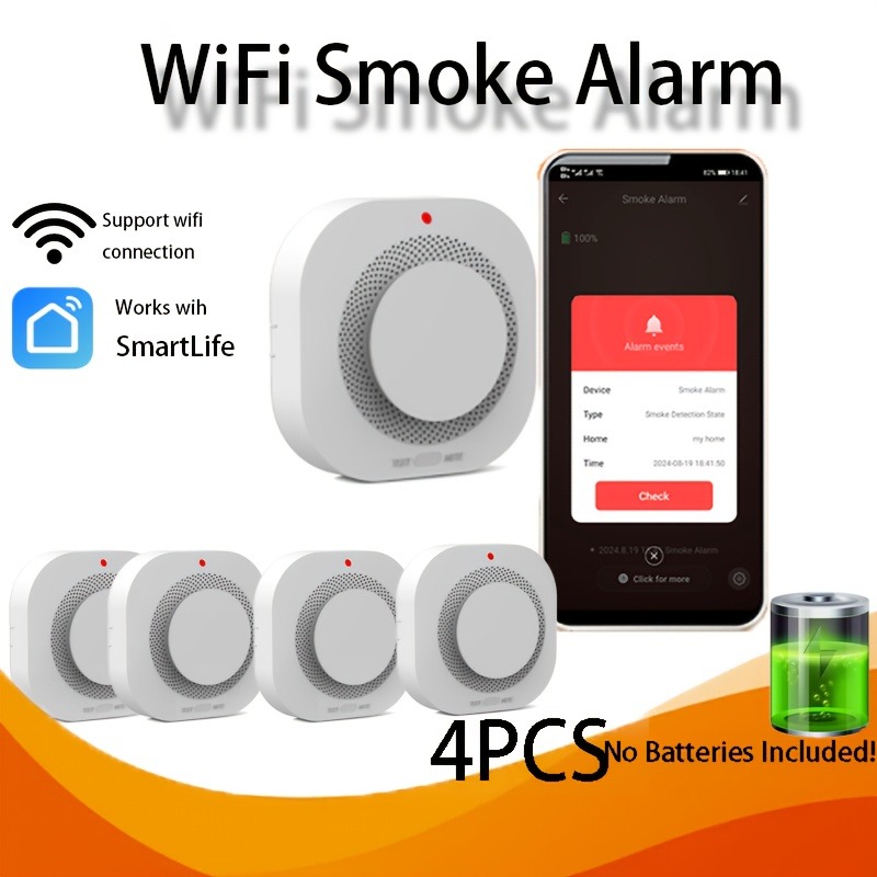 Умная дымовая сигнализация XUK Wi-Fi с оповещениями приложений, низким энергопотреблением, питанием от батареи (батарейки в комплект не входят), дымовая сигнализация для дома