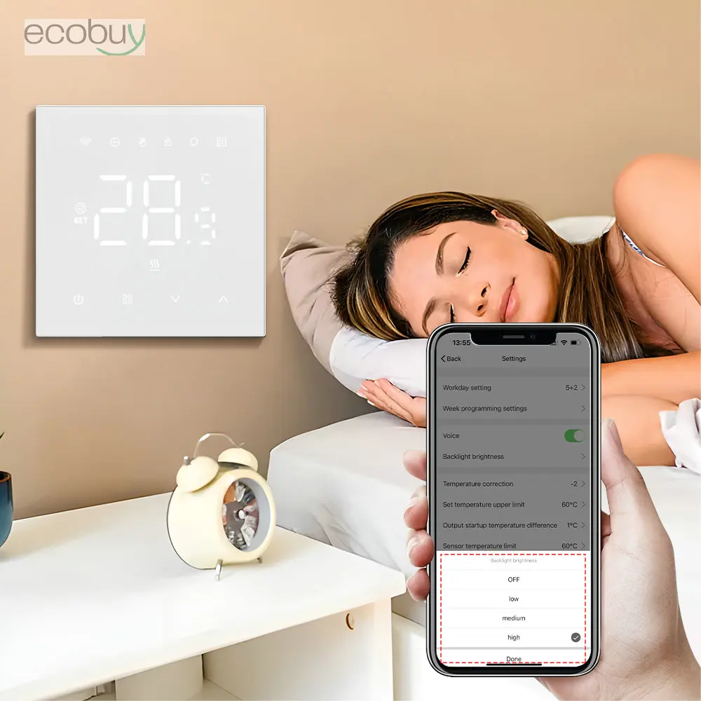 Tuya เครื่องควบคุมอุณหภูมิ WiFi อัจฉริยะ, เครื่องทำน้ำร้อน220V ให้ความร้อนตั้งพื้นเครื่องควบคุมอุณหภูมิน้ำไฟฟ้า Google Home Alexa ALICE