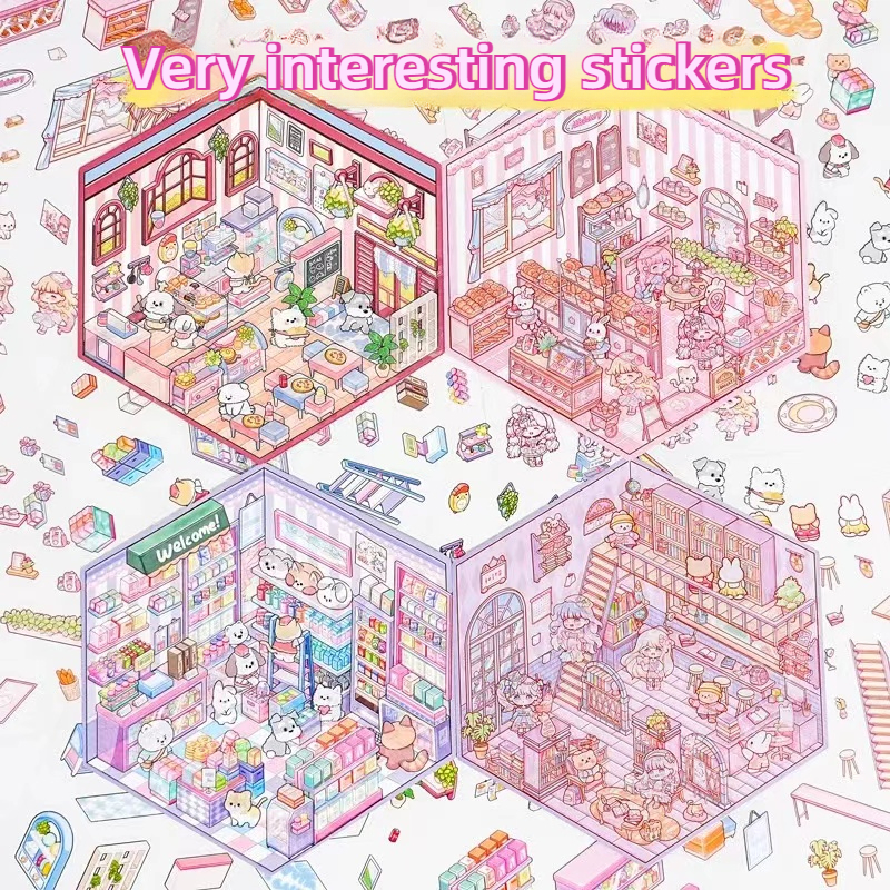 3D Sticker DIY Cabin Scene StackingThree-dimensional  Cute Cartoon Animal Children Stickers Hand Account Cute Gift for Kid Child