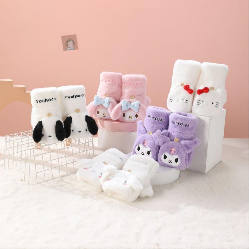 Sanrio Pochacco Plush Flip ถุงมือหมวก Earmuffs Kawaii การ์ตูน Kuromi Melody ฤดูหนาว Soft Thicken WARM สาวนักเรียนเทศกาลของขวัญ