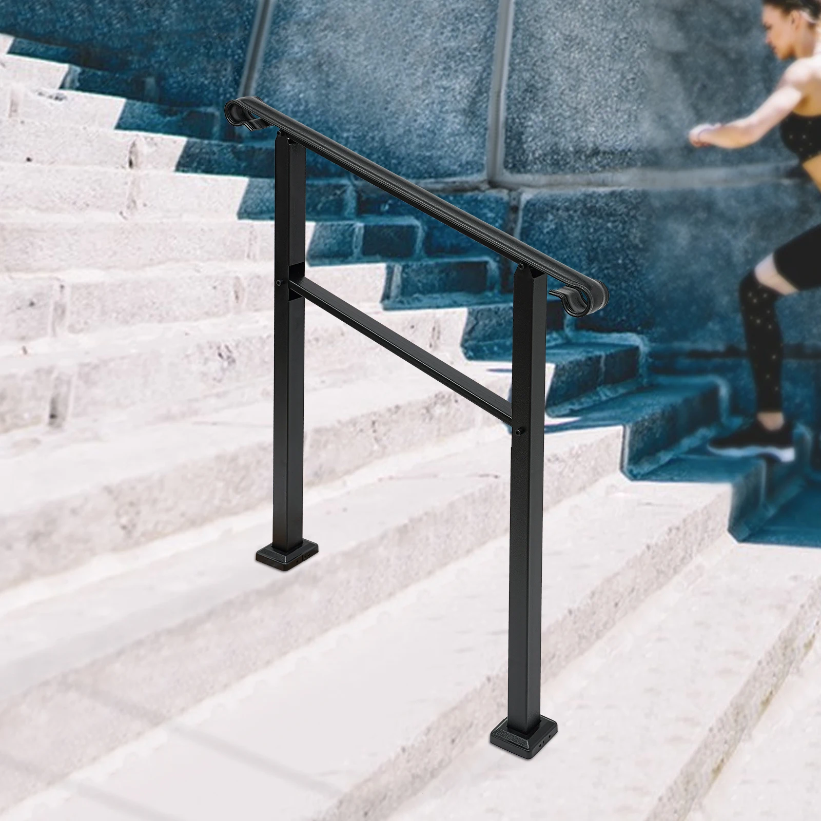 Outdoor Staircase Handrail 3ft Black Staircase Handrail Installed in Porch, Balcony, Garden, Residential/Office Building, Hotel