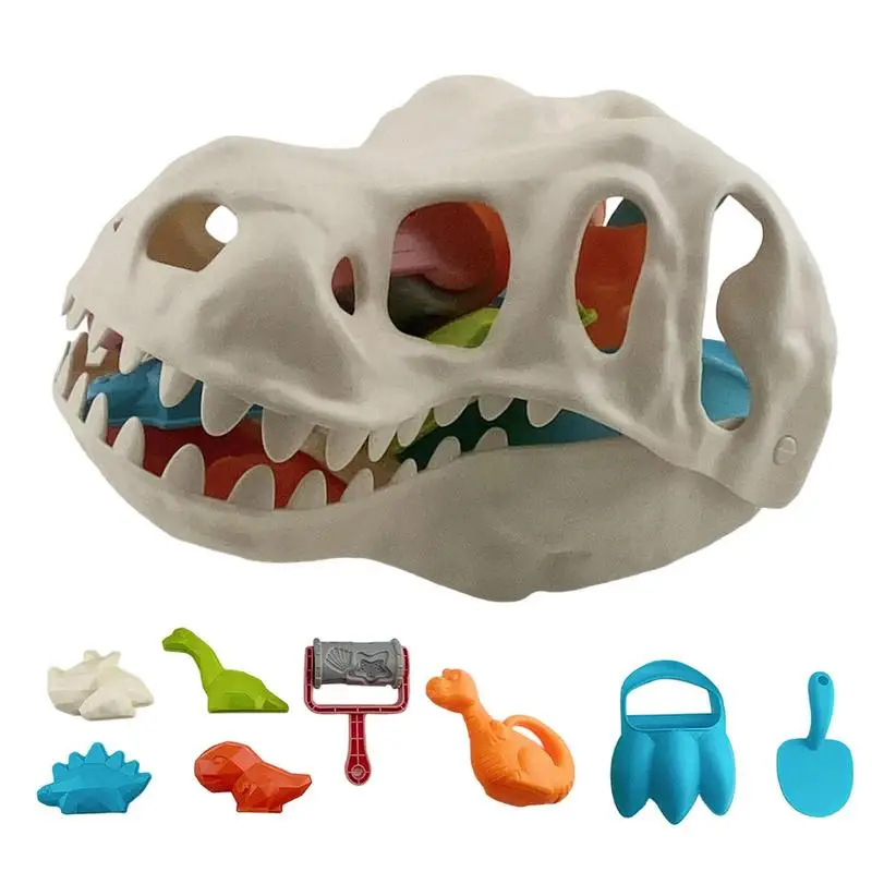 Juego de arenero de arena para niños, juguete de playa con dinosaurio, rastrillo de palas, 9 piezas