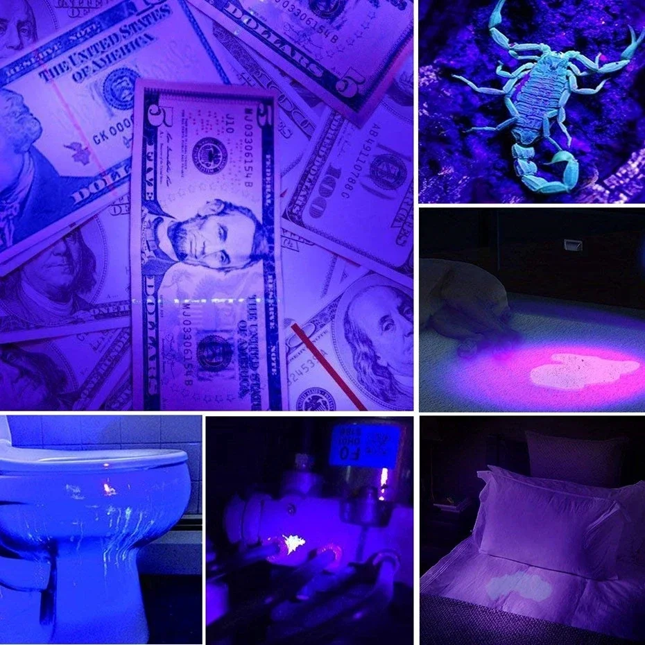 UV Flashlight 395nm Blacklight Flashlights Ultraviolet Mini Torch UV Light Detector for Pet Urine Stain Scorpion