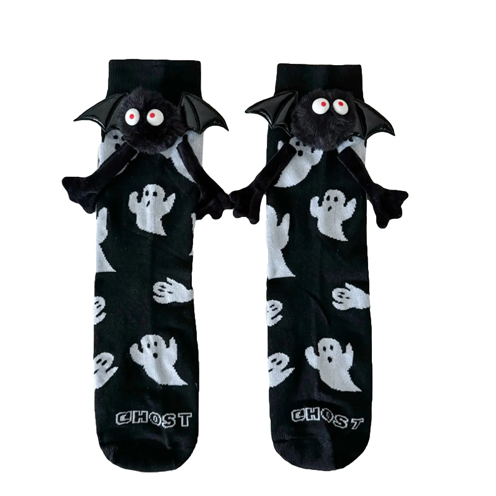 Calcetines de Halloween para mujer, lindos calcetines sin mano magnéticos y calcetines de dibujos animados de tubo medio de fantasma blanco, calcetines divertidos uuсп mgaй аниnikkol