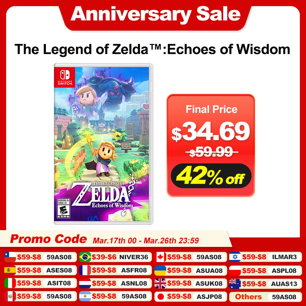 The Legend of Zelda Echoes of Wisdom ofertas de juegos nintendo switch, Nintendo Switch Game Deals 100% nueva tarjeta de juego física compatible con 1 jugador para Nintendo Switch