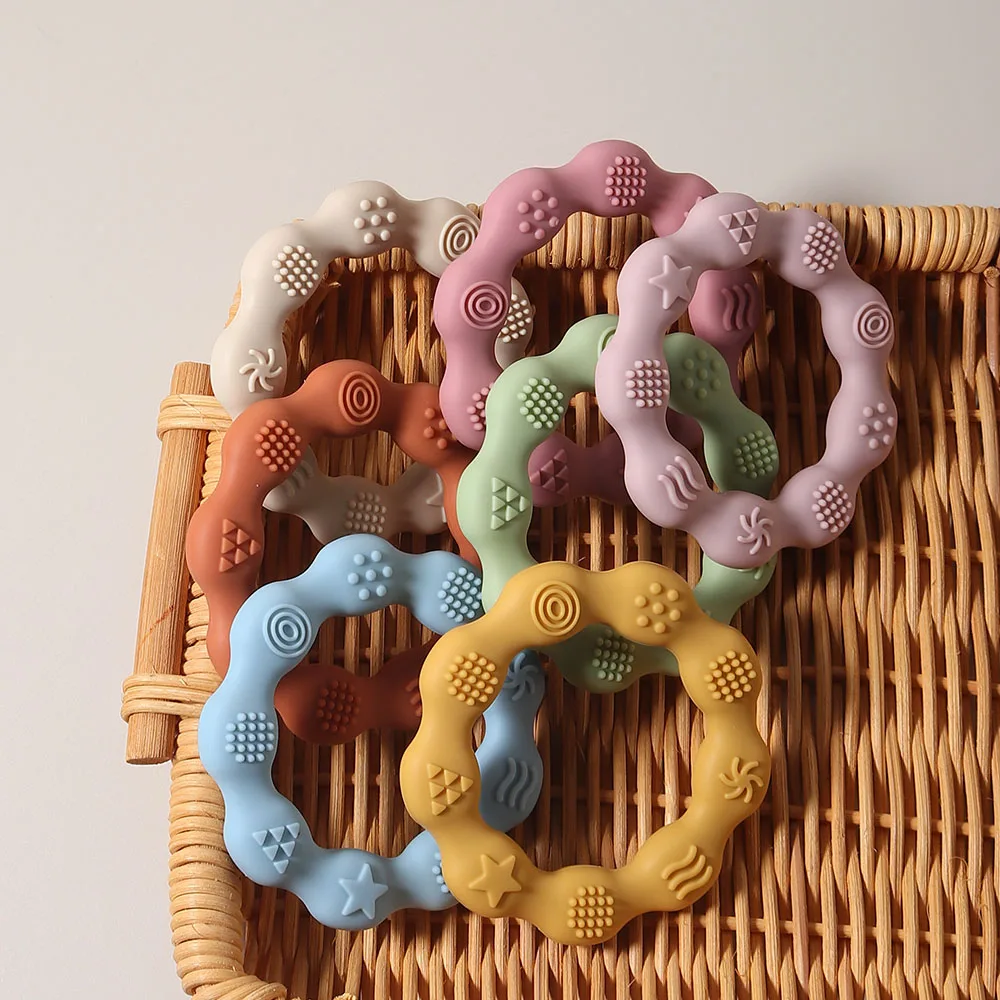 baby teether cartoon ring infant teething toy cute sensory soothing gum soft bpa free chew toy