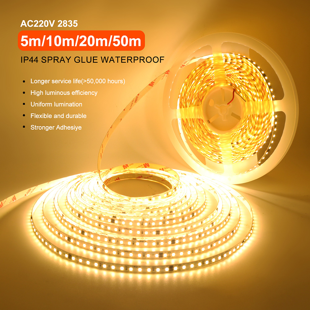 5 メートル 10 メートル 20 メートル 50 メートル LED ストリップライト AC 220V 230V 240V IP55 2835 120 LED 柔軟なリボンロープライトテープ 9 色家の装飾