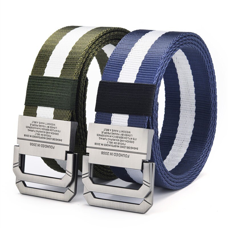 Cintura da uomo Trend Cintura in tela con fibbia a doppio anello Cintura da donna con pantaloni cargo Cintura jeans Cintura sportiva da esterno Cintura non traforata