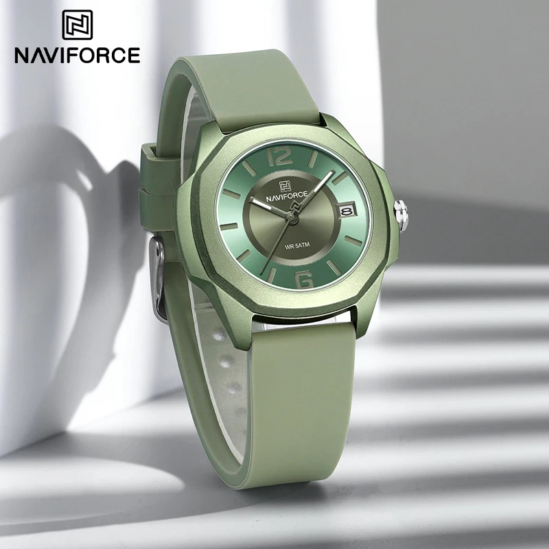 NAVIFORCE スポーツカジュアル腕時計女性のためのソフトシリコンストラップクラシックファッション 30 メートル防水日付表示レディースギフト腕時計