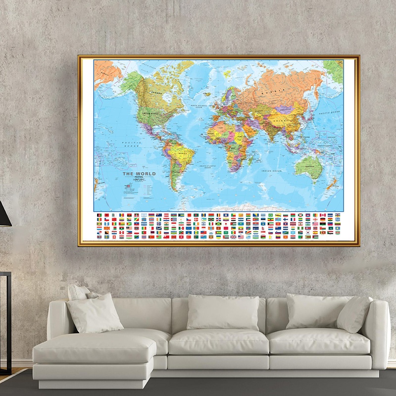 World แผนที่ Wall Decor Art โปสเตอร์พิมพ์ตกแต่งแขวนรูปภาพสําหรับสํานักงานโรงเรียนภาพวาดตกแต่งแผนที่ท่องเที่ยว 100x70 ซม