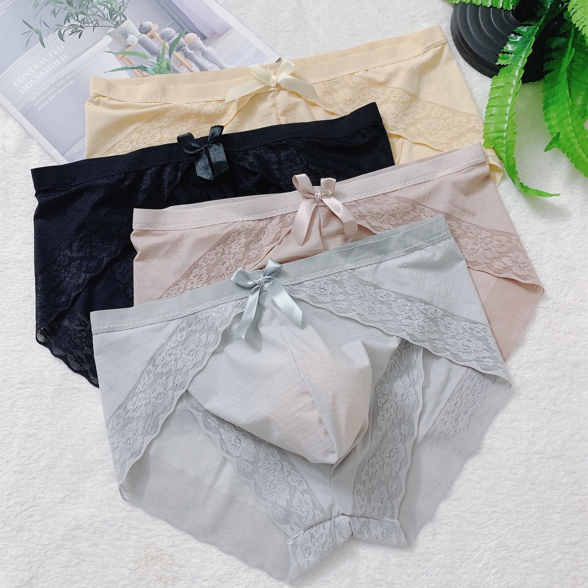 Roupa interior convexa U respirável sem costura masculina, cuecas tentação sexy, personalidade do laço, plus size