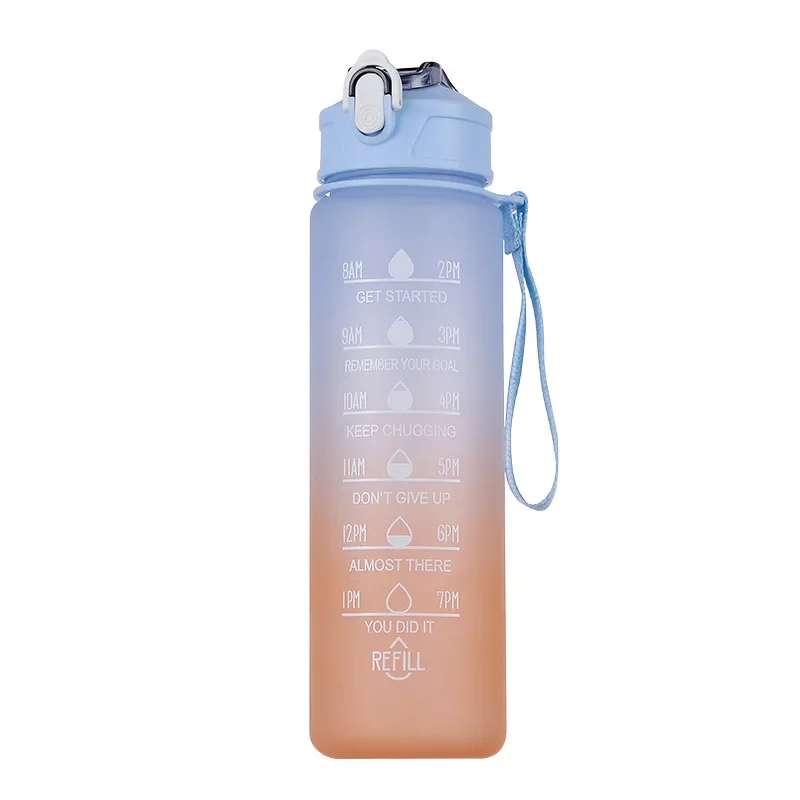 750ML ขวดน้ํากีฬาพร้อมเครื่องหมายเวลาถ้วยป้องกันการรั่วสร้างแรงบันดาลใจขวดน้ําพลาสติกแบบพกพาสําหรับกีฬากลางแจ้งฟิตเนส