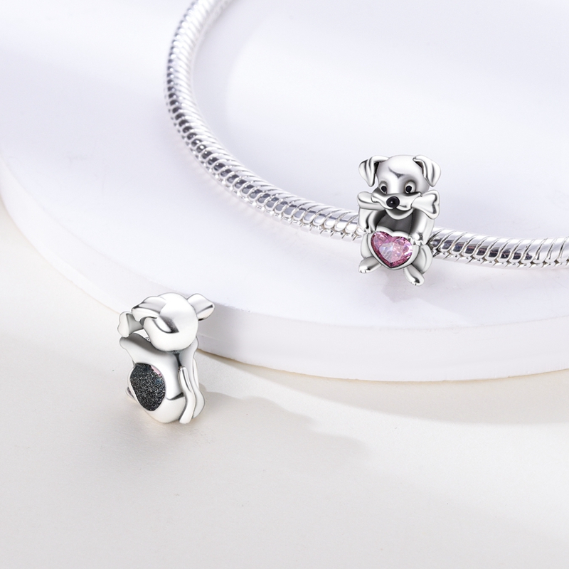 개 애완 동물의 매력 925 실버 강아지 발 프렌치 불독 뼈 비즈 맞는 원래 팔찌 DIY 파인 쥬얼리