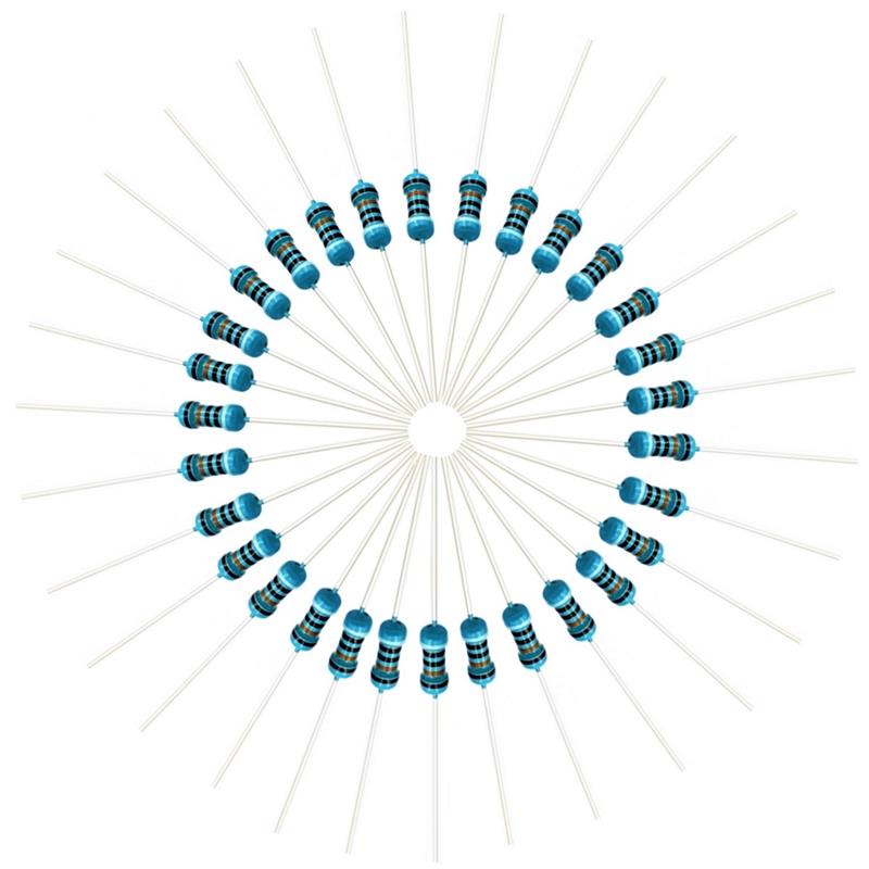 100 peças 1/4w resistência 0.1r ~ 2.2m 1% resistor de filme de metal série 0.25w 1r 10r 47r 100r 220r 470r 1k 2.2k 10k 22k 100k 220k 1m ohm