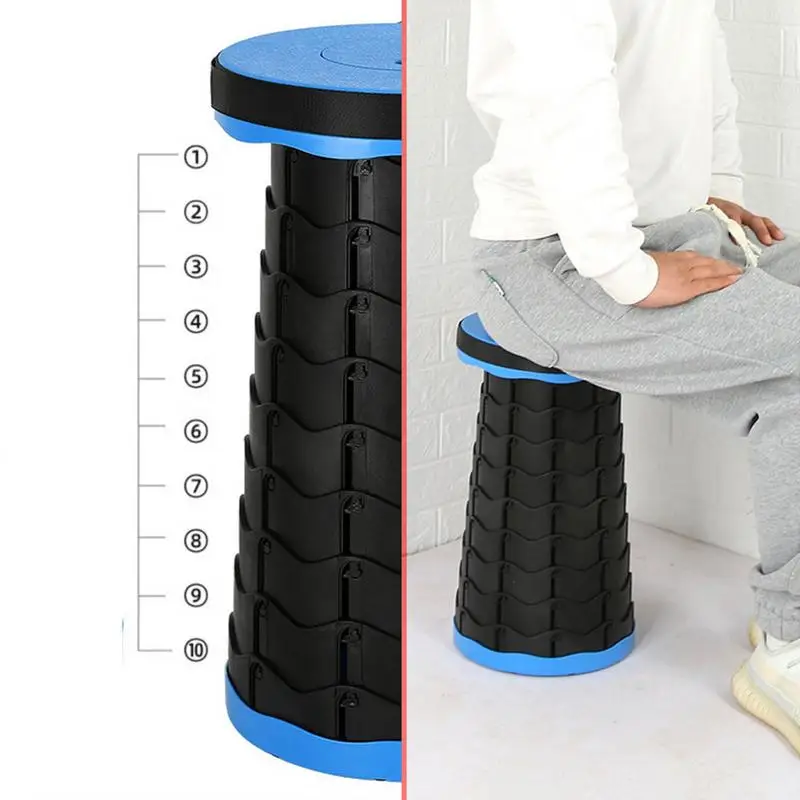 Taburete plegable telescópico portátil para acampar y pescar, taburete de plástico para llevar a mano en el hogar