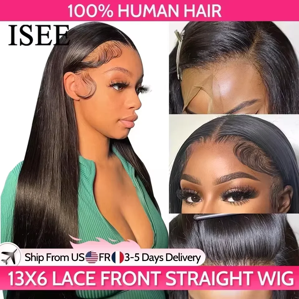 Isee cabelo 13x6 hd perucas frontais do laço cabelo humano em linha reta perucas dianteiras do laço completo para as mulheres pré-arrancadas perucas de renda transparente à venda