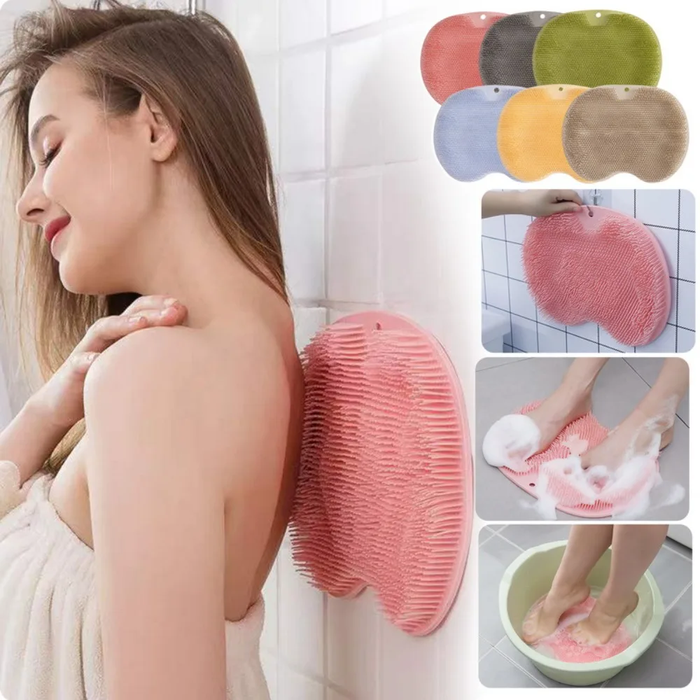 Depurador de espalda y pies para ducha, almohadilla de masaje de baño de silicona, cojín de masaje para baño, cepillo con ventosas, alfombrilla para lavar los pies, cepillo exfoliante