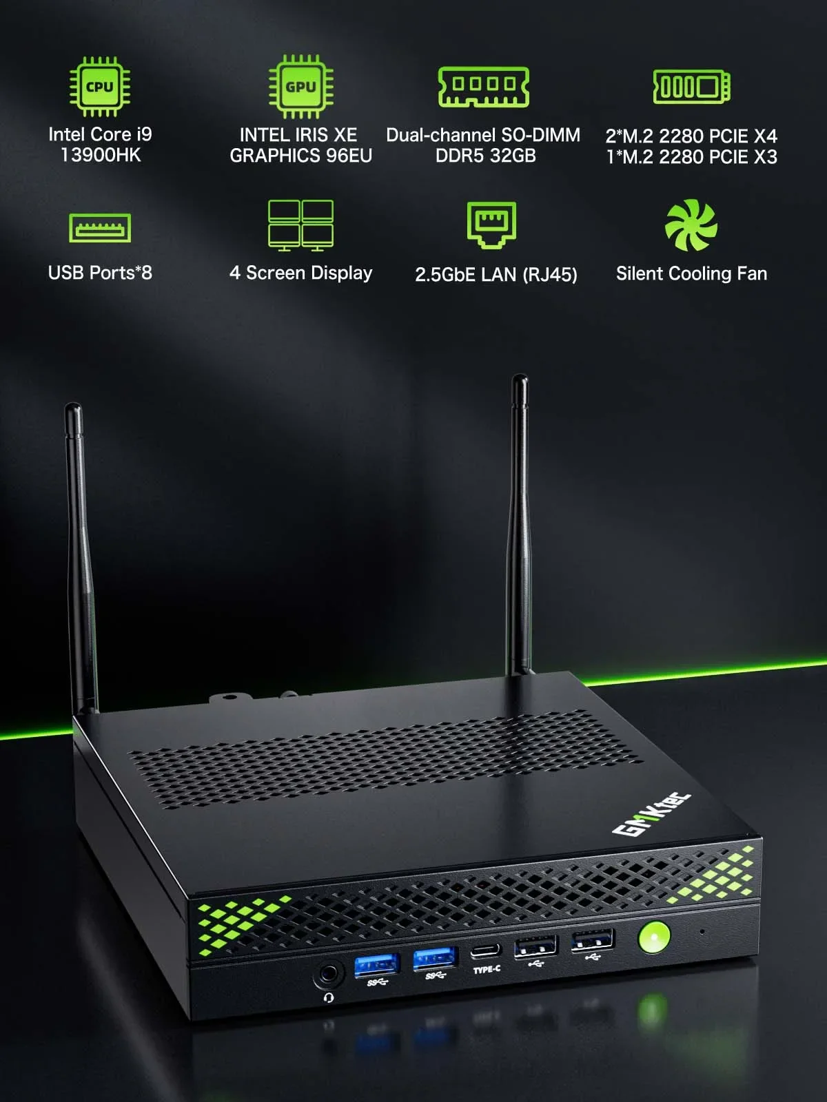 GMKtec K10 MINI PC 13. rdzeń i9-13900HK Windows 11 Pro 2*DDR5 3*PCIE SSD WIFI6 BT5.2 2.5G Lan Desktop Mini PC Komputer do gier