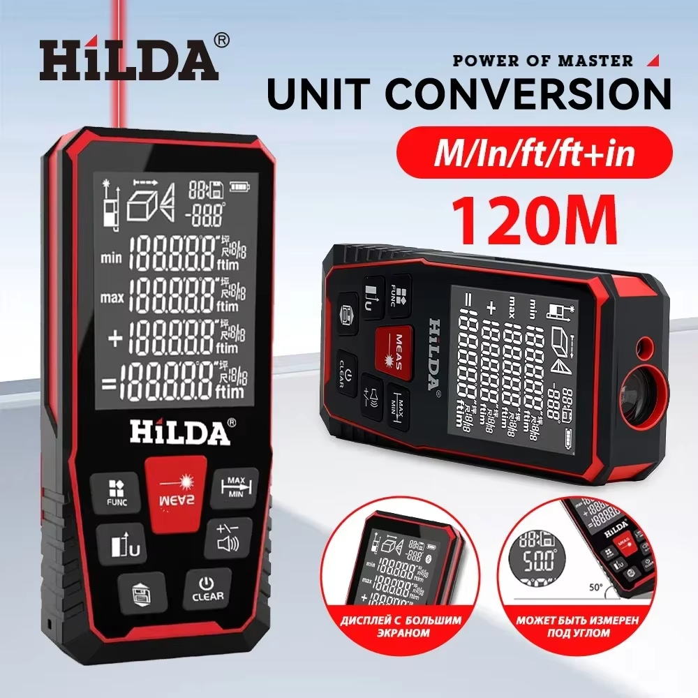 HILDA Laser Distance Meter 50M/100M/120M Rangefinder Professional High Precision Digital Tape Measure for Construction Interior