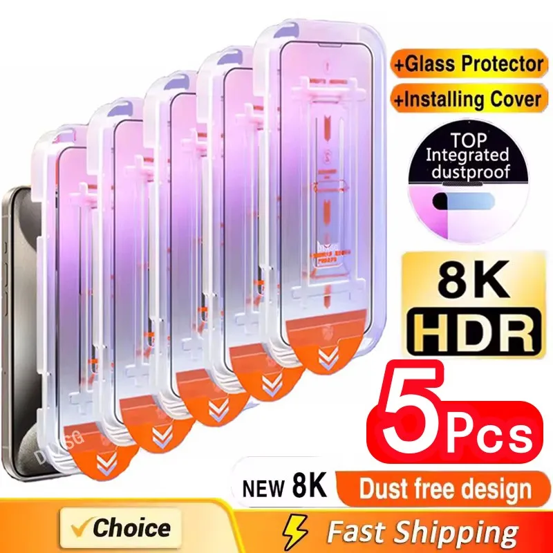 5 pezzi rivestimento oleorepellente senza polvere facile installazione protezione schermo per iPhone 15 14 11 13 12 16 Pro Max XS XR 15 16 Plus vetro