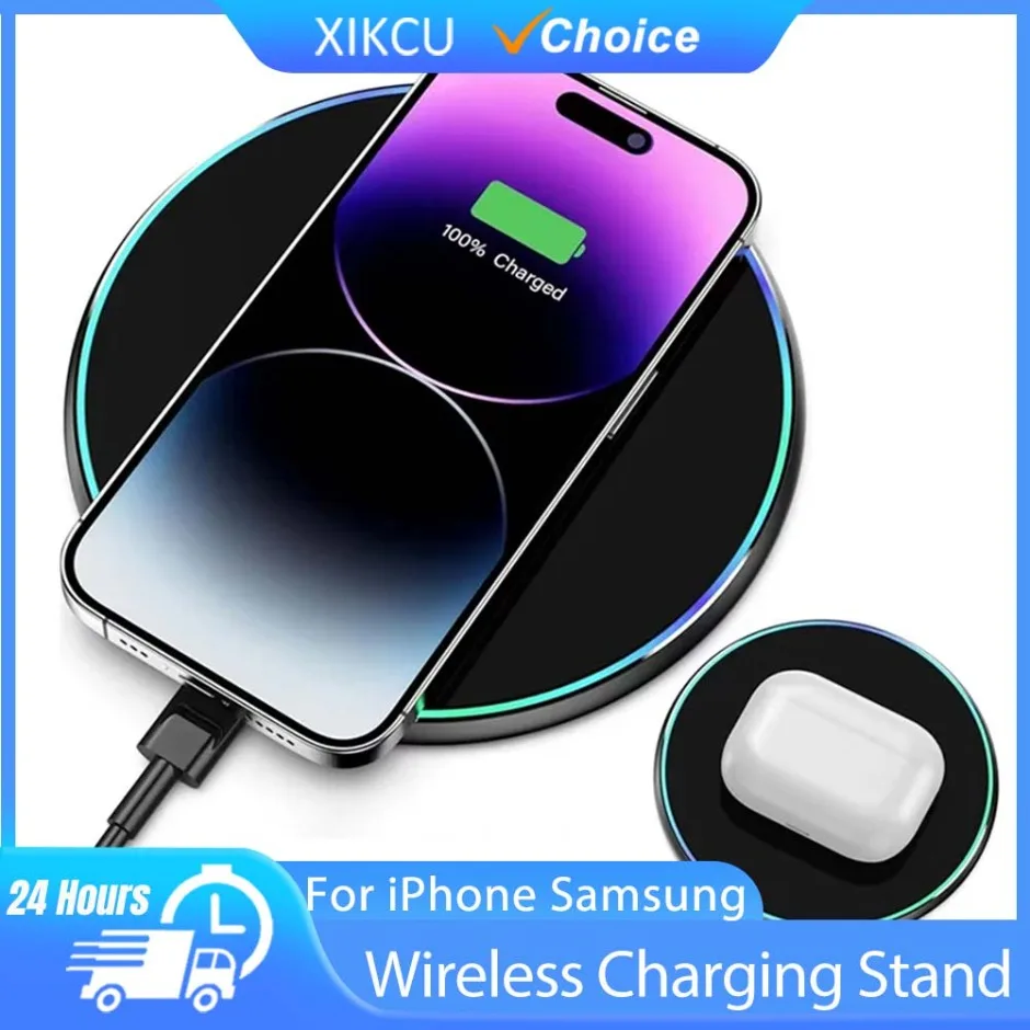 Stazione dock per ricarica rapida a induzione per Samsung S23 S22 Xiaomi Huawei Caricabatterie wireless 2 in 1 per iPhone 12-16 Pro Max