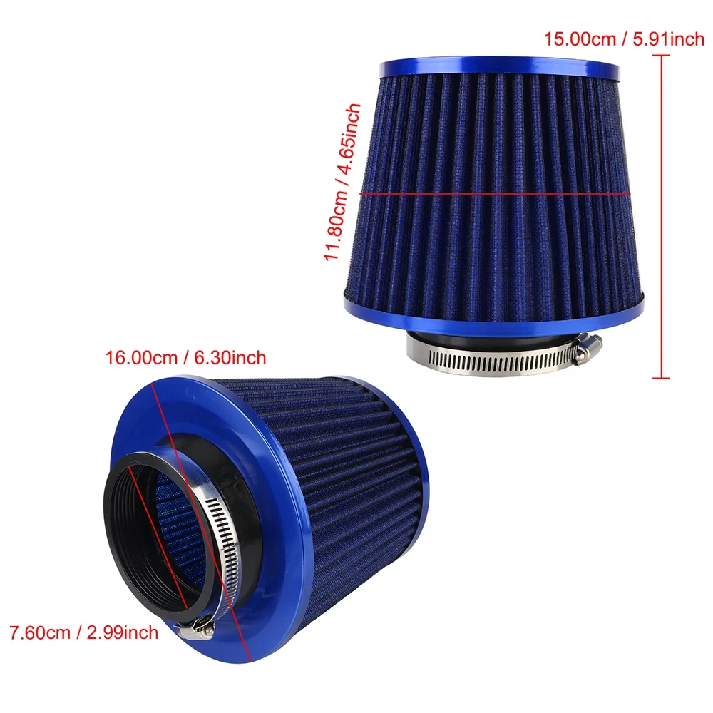Universal Car Air Filtros, Vent Filter, High Flow Intake Kit, Mesh Cone, Protetor Do Motor, Substituição, Auto Acessórios, 76mm, 3"