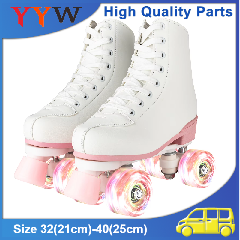 Двухрядные роликовые коньки Flash для женщин и девочек, 4-колесная обувь для скейтбординга, тренировочные кроссовки для катания на коньках на открытом воздухе, размер 32-40