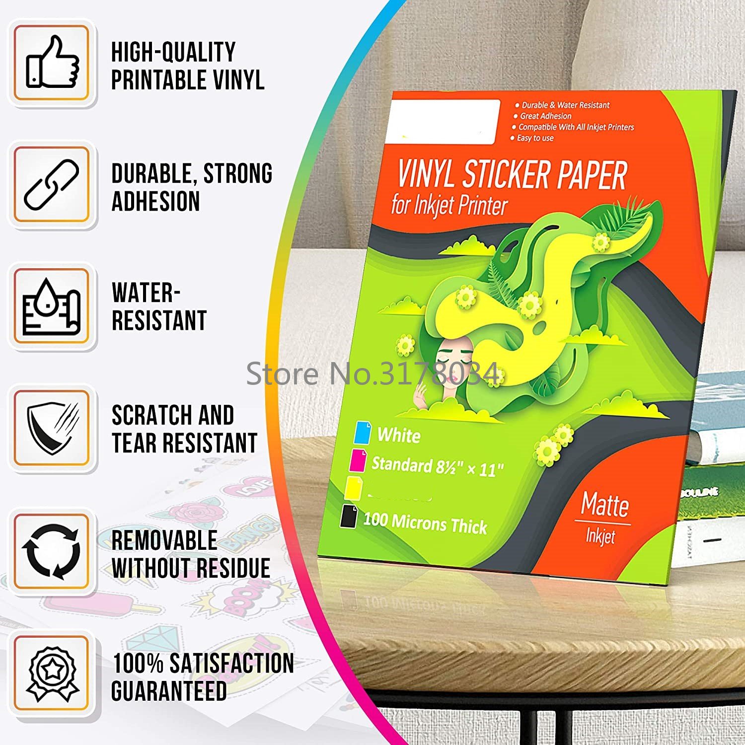 インクジェットプリンター用ビニールステッカーシート,防水粘着ラベル,マットホワイト,50枚a4枚