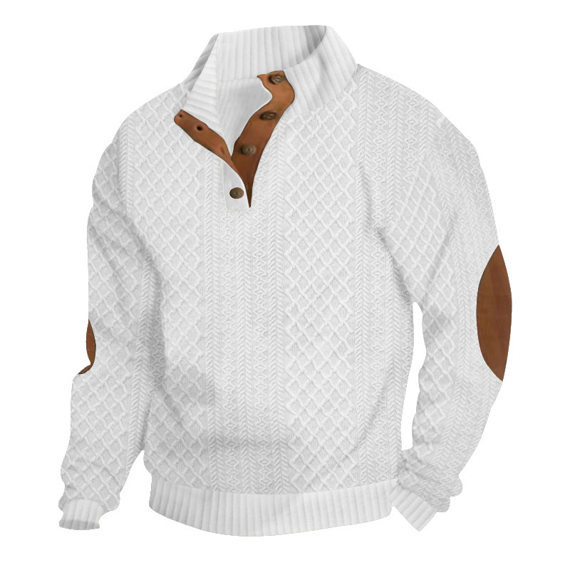 Novo 2024 outono/inverno masculino lazer ao ar livre botão levante-se pescoço emendado solto colorido camisola esportiva tendência camisola masculina topos