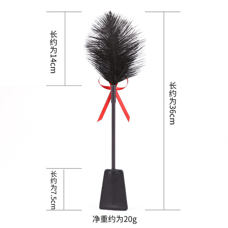 แส้ม้าขนนกกระจอกเทศแท้36ซม. ไม้พายหนังพียูอุปกรณ์ประกอบสำหรับแสดงคอสเพลย์