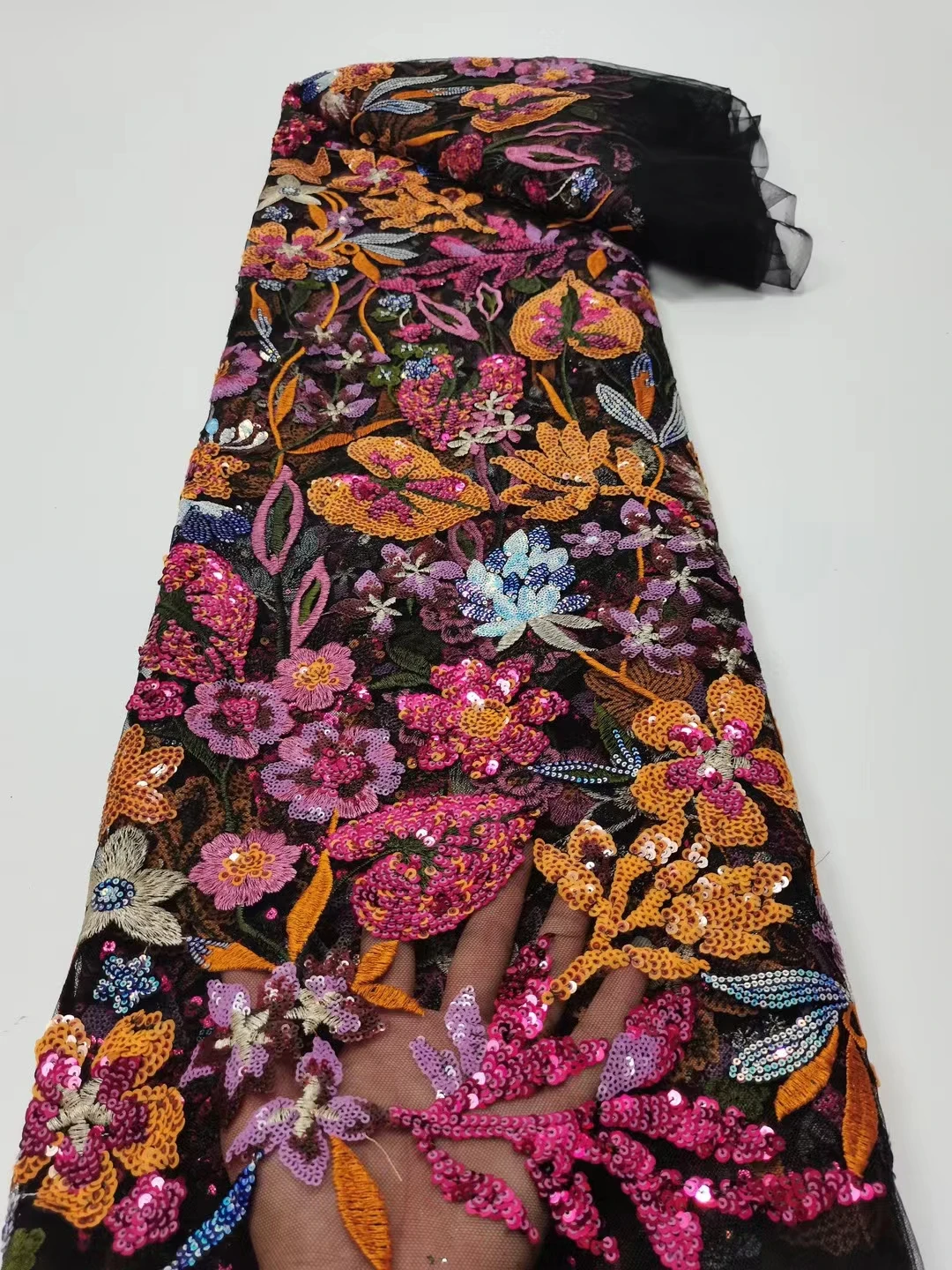 Mais recente clássico qualidade superior elegante bordado pesado lantejoulas tule tecido de renda para vestido de festa de casamento nn655_e