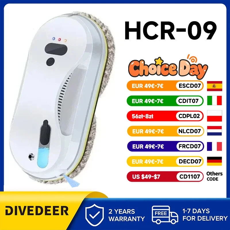 DIVEDEER Automatisches Zwei-Wege-Wasserspray-Modell, elektrischer Fensterreiniger, intelligente One-Touch-Glasreinigungsmaschine für den Haushalt