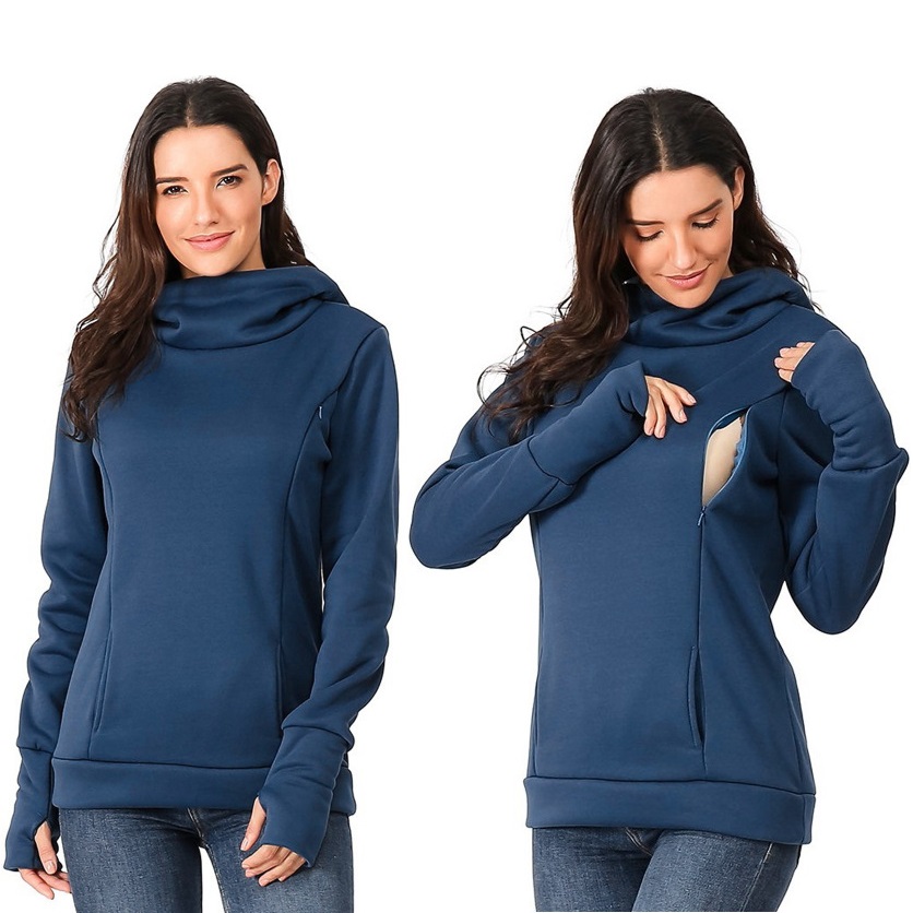 ผู้หญิงขนแกะพยาบาลคลอดบุตรเสื้อให้นมบุตรเสื้อ Momy Hoodie Kangaroo พร้อมกระเป๋าเสื้อผ้าสตรีมีครรภ์
