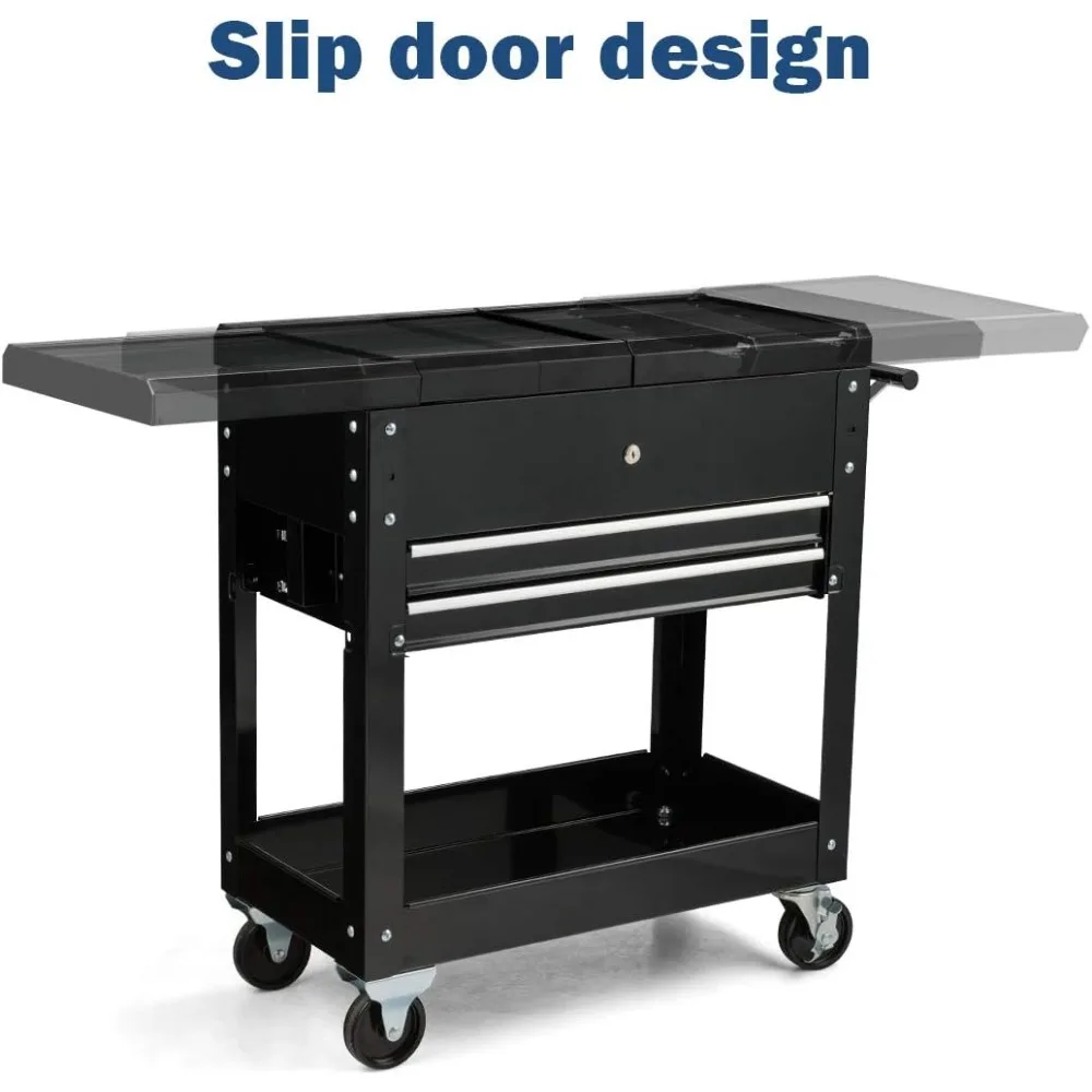 Rolling Tool Cart, 4-Tier Tool Chest Box Cabinet on Wheels with Sliding Top, Lockable Drawers and Handle, 220KG Load,Workbenches
