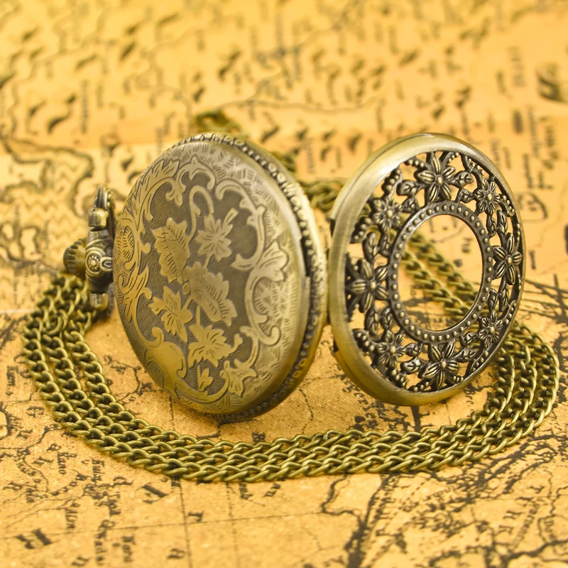Vintage Bronze Clamshell Halskette Quarz Taschenuhr Modeschmuck Geschenk für männliche und weibliche Studenten