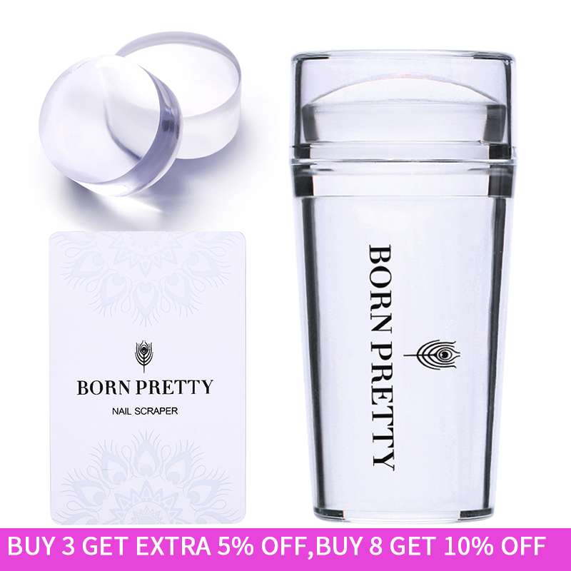 Шаблоны для дизайна ногтей BORN PRETTY, прозрачный желейный силиконовый штамп, пластина для штамповки ногтей, скребок с крышкой, прозрачный штамп для ногтей