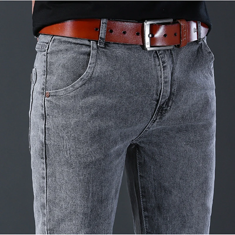 Pantalones vaqueros de nuevo estilo, corte ajustado para hombre, cómodos pantalones de cintura media elásticos de pierna recta de estilo coreano, pantalones vaqueros informales para hombre
