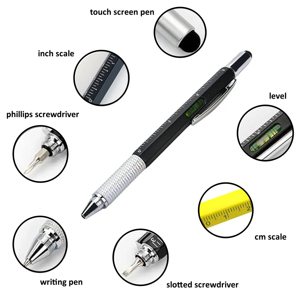 7 In 1 Multifunctional Ballpoint Pen With Screwdriver Ruler Levelgauge Touch Screen Stylus Office School Student Stationery New