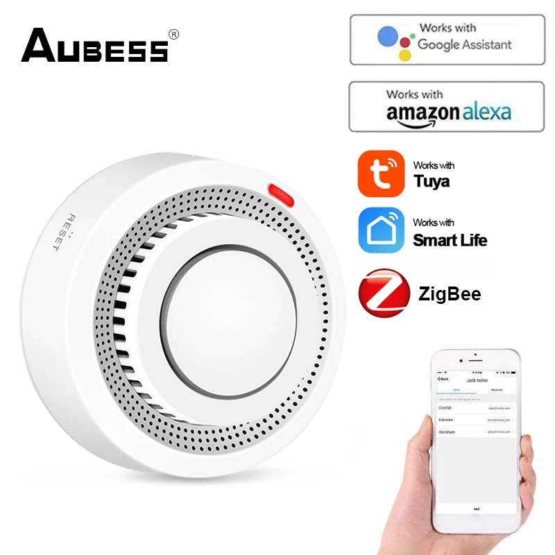 Tuya ระบบเครื่องตรวจจับควันควัน ZigBee ทำงานร่วมกับสมาร์ทไลฟ์แอปข้อมูลระบบรักษาความปลอดภัยแบบพุชสมาร์ทโฮมสัญญาณเตือนภัย
