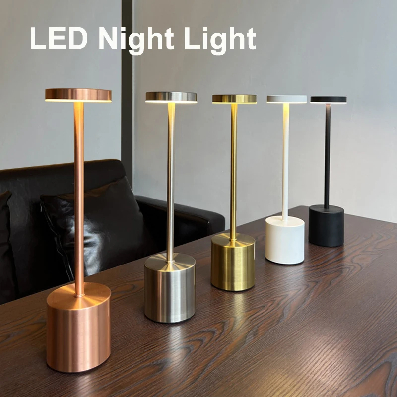Lámpara de mesa LED inalámbrica de aleación recargable, 3 colores, Interruptor táctil, luz nocturna, estilo nórdico, para el hogar, Bar, restaurante, ambiente, lámpara de escritorio