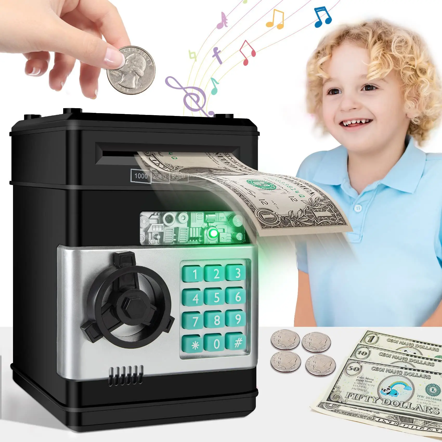 Hucha electrónica para niños, Mini cajero automático, caja de seguridad con contraseña automática, caja de dinero, monedas en efectivo, caja de ahorro de billetes, regalo de Navidad