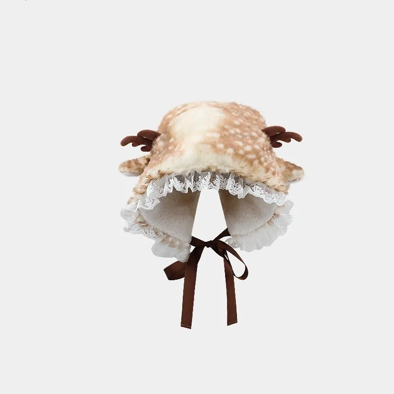 Nuevo jersey con cordones de felpa de ciervo de Navidad, sombrero para mujer con astas dulces y lindas, diadema con protección para los oídos de felpa para mantener el calor en otoño e invierno
