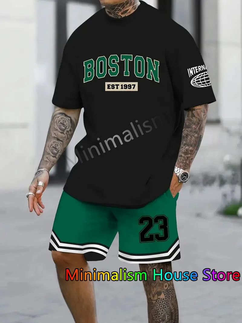 2024 新しいメンズトラックスーツセット半袖 Tシャツスーツカジュアルスーツスポーツ 3D プリントストリートショーツ 2 ピース男性服