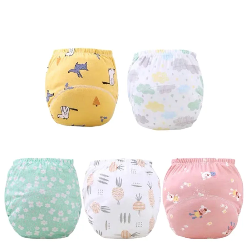 Fraldas reutilizáveis e laváveis para bebês, calças ecológicas para treinamento de penico, fraldas de pano de limpeza de algodão à prova d'água, roupa íntima para bebês