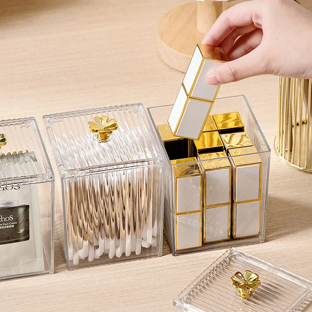 Caja de almacenamiento transparente para hisopo de algodón, contenedor de escritorio a prueba de polvo, eliminación de maquillaje, lápiz labial de algodón, cajas de cosméticos acrílicas, 1 Uds.