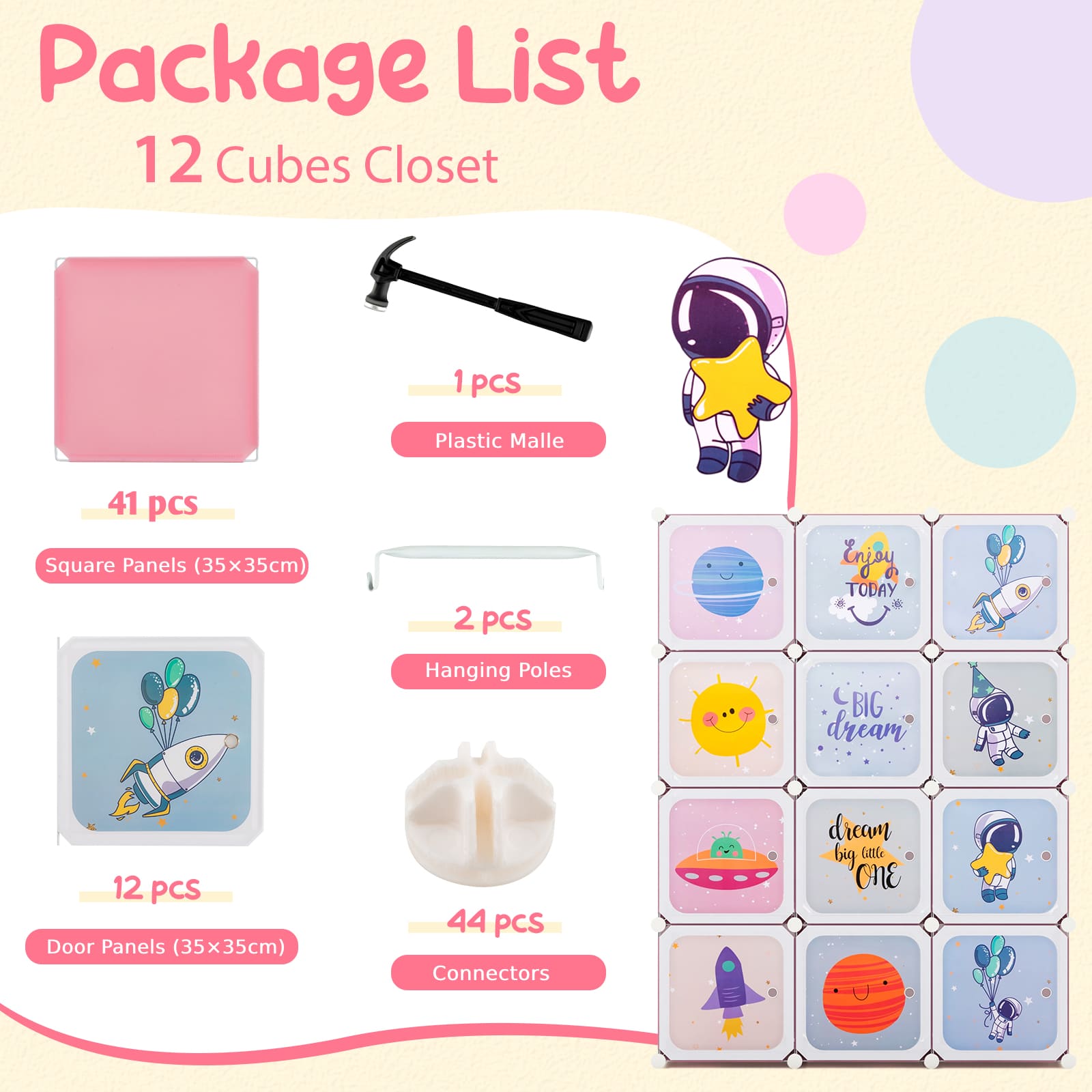 DORTALA Portable Children Wardrobe 12 Cubes Kid Closet Dresser Storage Organizer-Pink