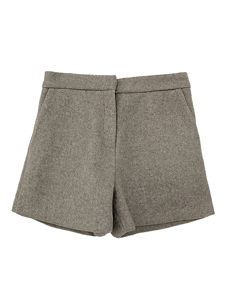 Gray High Waist Thickened Woolen Short Pants Women Winter Outerwear 2023 New Versatile Casual Wide Leg Boot Pants