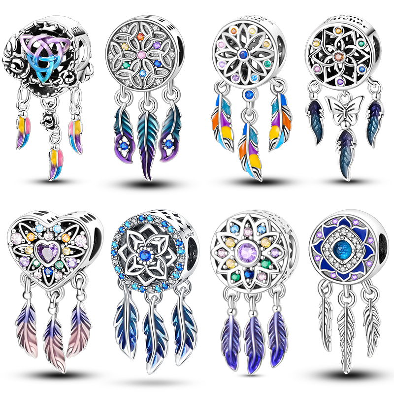 925 prata esterlina colorido dreamcatcher encantos pingentes caber 925 pulseiras originais requintado diy aniversário jóias presente