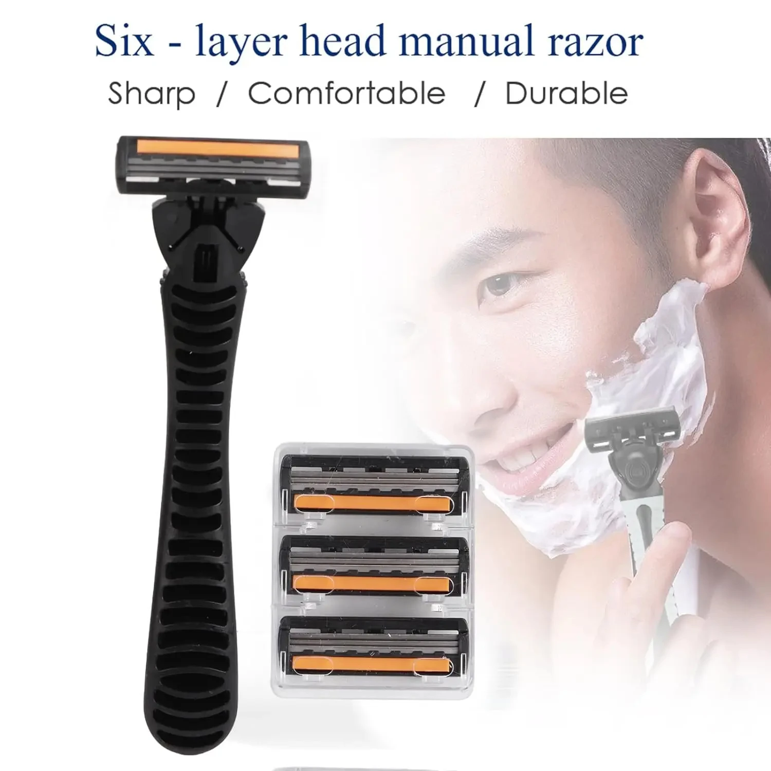 Maquinilla de afeitar para hombre con hoja de acero inoxidable de 3 capas, lavable para viajes, para el hogar, afeitadora Manual, para el cuidado diario de la cara