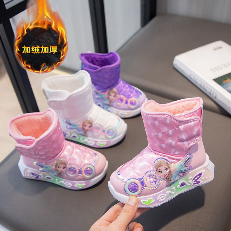 Disney zimowe buty dziecięce pluszowe wodoodporne antypoślizgowe dziewczęce mrożone buty księżniczki Elsy śniegowce modne ciepłe buty outdoorowe